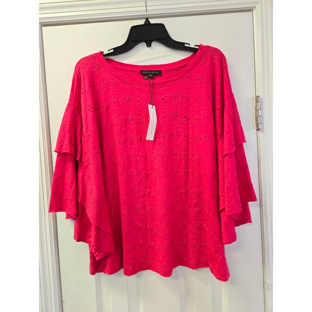 Sanctuary Pink Eyelet Ruffle Sleeve Top Blouse T2348-K6510EN Mens L